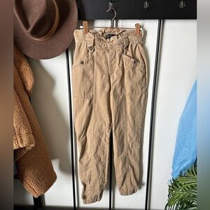 New York & Company tan khaki snap Moto cargo trousers paper bag waist pants